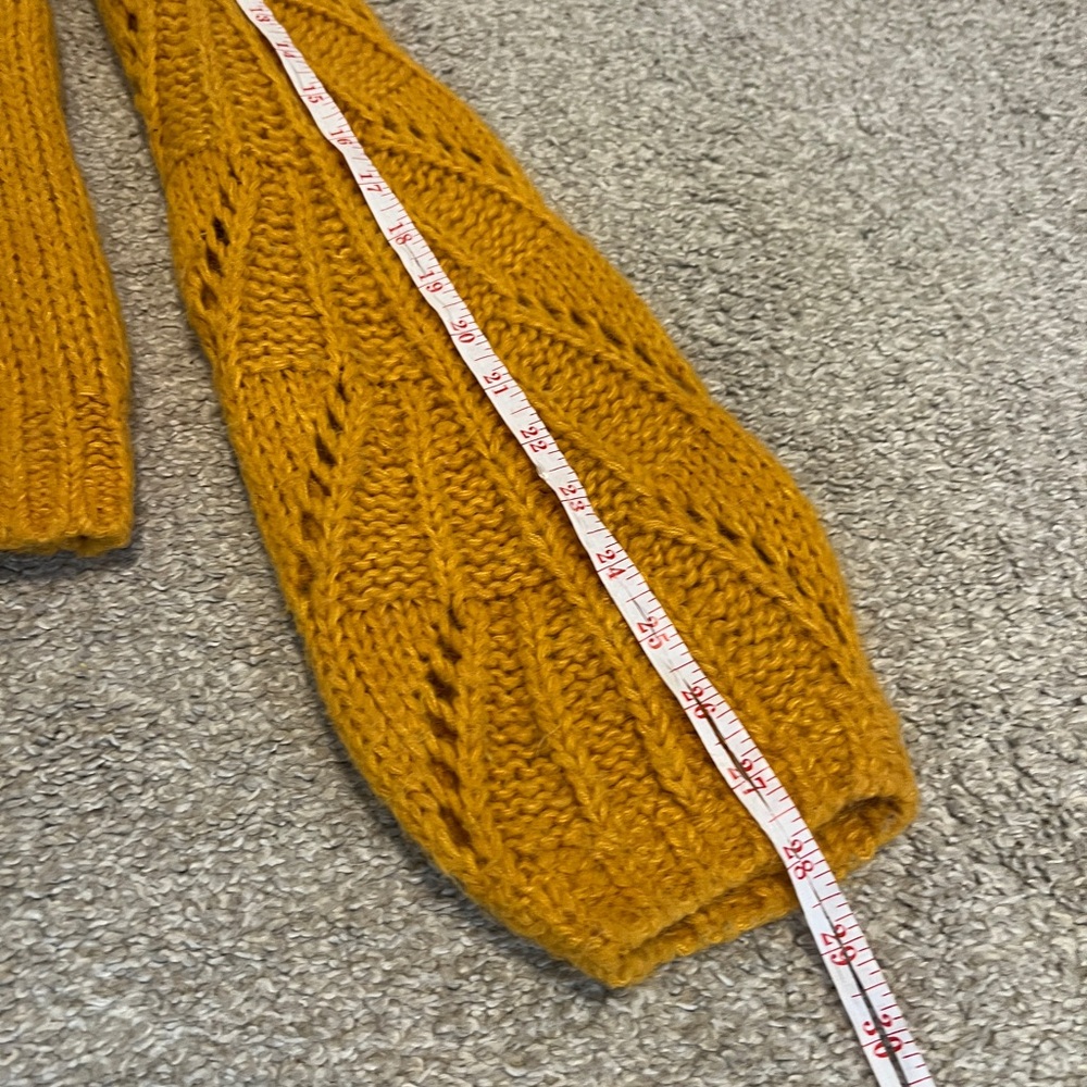 Urban Outfitters Mustard Yellow Chunky Knit Sweater Bubble Sleeve Pointelle Sm - Picture 8 of 10